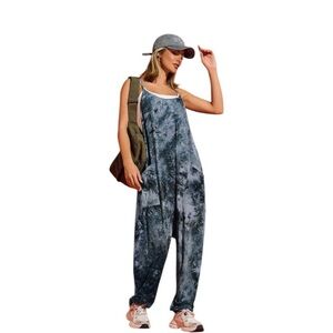 Casual Blue Tie-Dye relaxed fit jumpsuit